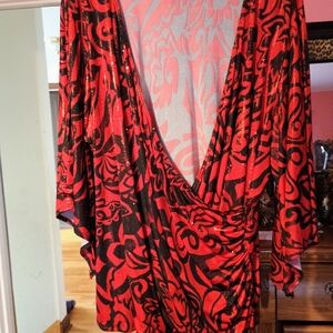 Dressbarn Vibrant Red and Black Dress Top
